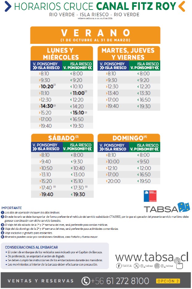 Modificación de horario de verano del cruce entre Isla Riesco y el Continente.
